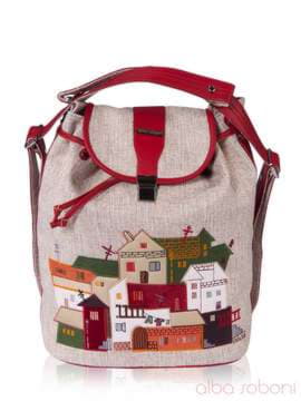 Брендова сумка - рюкзак з вышивкою, модель 160113 льон бежевий. Зображення товару, вид спереду.