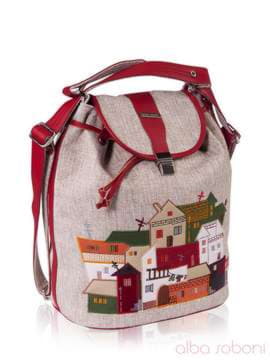 Брендова сумка - рюкзак з вышивкою, модель 160113 льон бежевий. Зображення товару, вид збоку.