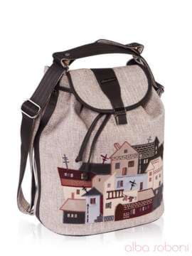 Літня сумка - рюкзак з вышивкою, модель 160114 льон бежевий. Зображення товару, вид збоку.
