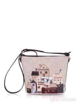 Брендова сумочка з вышивкою, модель 160104 льон бежевий. Зображення товару, вид спереду.