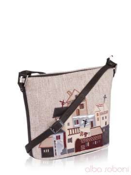 Брендова сумочка з вышивкою, модель 160104 льон бежевий. Зображення товару, вид збоку.