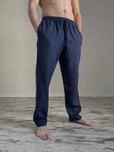 Фото товара: мужские льняные штаны темно-синие. Фото - 1.