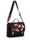 Брендова молодіжна сумка-портфель з вышивкою, модель 171336 чорний. Зображення товару, вид спереду.