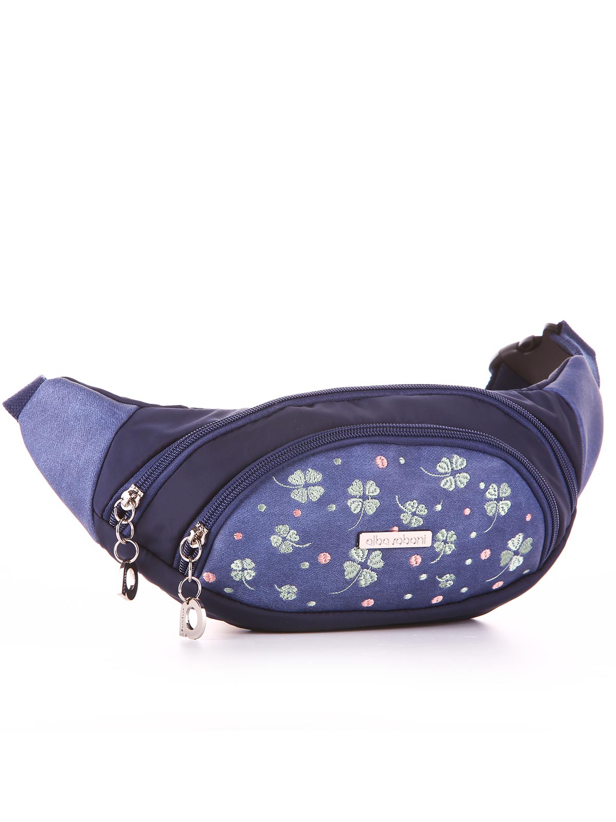 Модна сумка на пояс з вышивкою, модель 183882 синій. Зображення товару, вид ззаду.