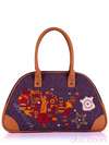 Модна сумка - саквояж з вышивкою, модель 130881 льон коричневий. Зображення товару, вид збоку.