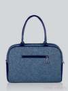 Модна сумка - саквояж з вышивкою, модель 141230 льон синій. Зображення товару, вид ззаду.
