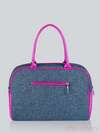 Молодіжна сумка - саквояж з вышивкою, модель 141233 льон синій. Зображення товару, вид ззаду.