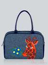 Літня сумка - саквояж з вышивкою, модель 141234 льон синій. Зображення товару, вид спереду.