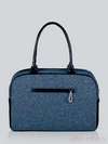 Стильна сумка - саквояж з вышивкою, модель 141235 льон синій. Зображення товару, вид ззаду.