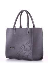 Брендова сумка з вышивкою, модель E18006 графіт. Зображення товару, вид збоку.